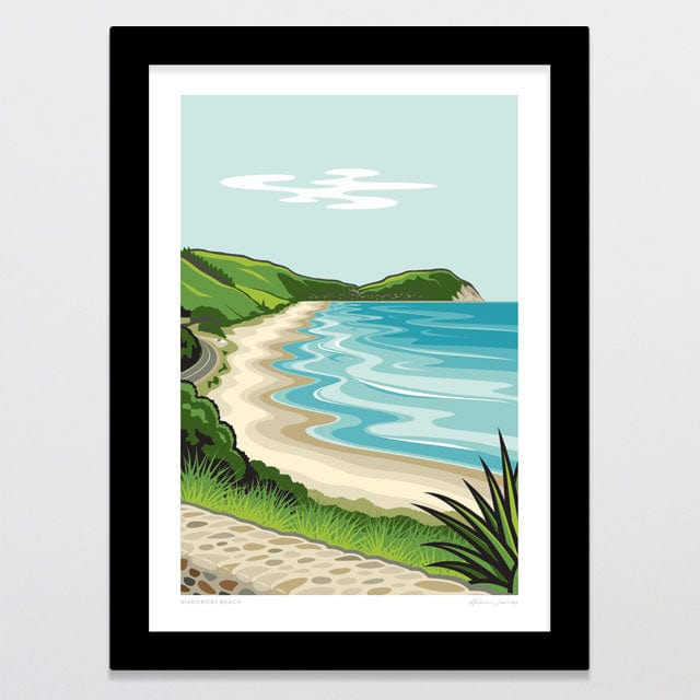 Glenn Jones Art Makorori Beach Art Print Art Print A4 / Black