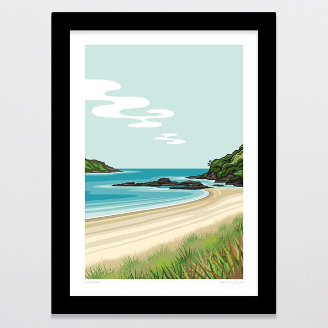 Glenn Jones Art Matai Bay Art Print Art Print A4 / Black