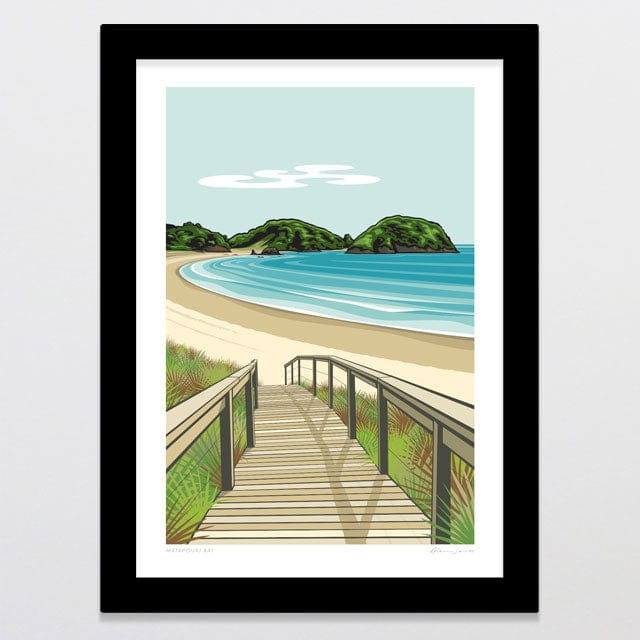 Glenn Jones Art Matapouri Bay Art Print Art Print A4 / Black