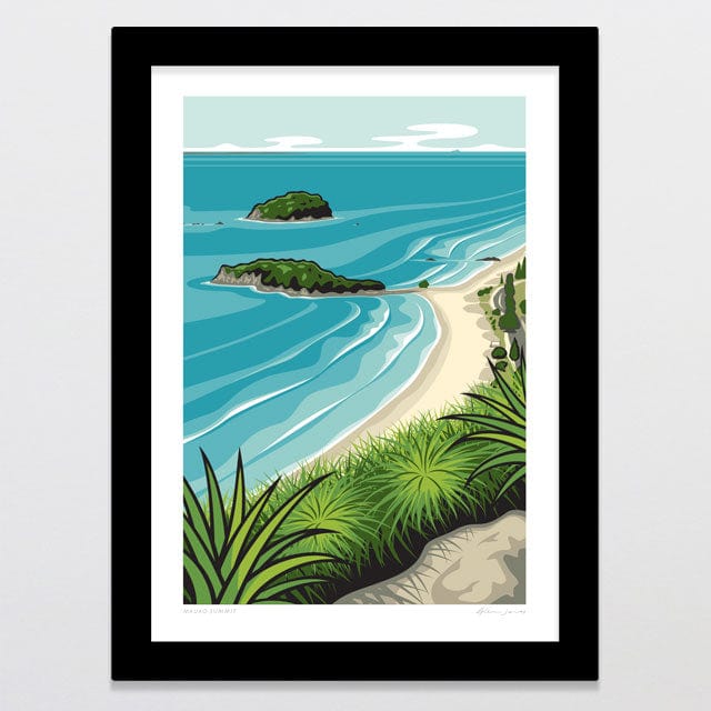 Glenn Jones Art Mauao Summit Art Print Art Print A4 / Black