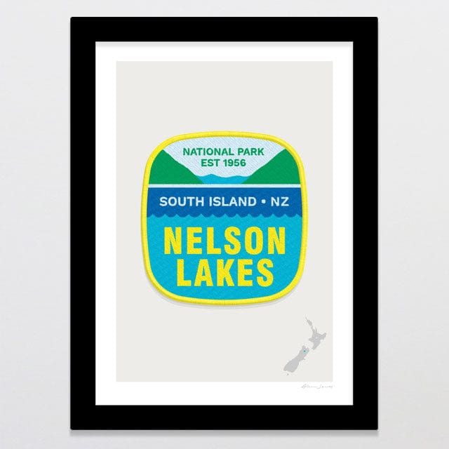 Glenn Jones Art National Park Patch - Nelson Lakes Art Print Art Print A4 / Black