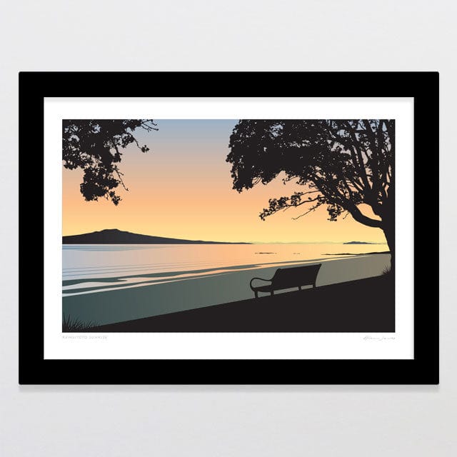 Glenn Jones Art Rangitoto Sunrise Art Print Art Print A4 / Black