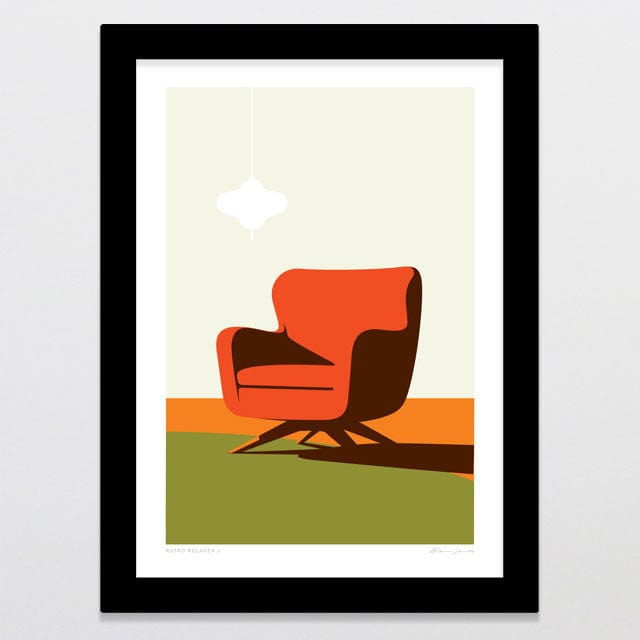 Glenn Jones Art Retro Relaxer 2 Art Print Art Print A4 / Black
