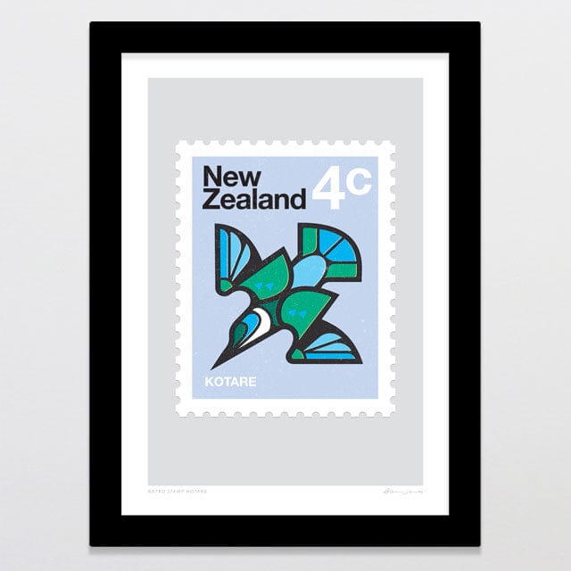 Glenn Jones Art Retro Stamp Kotare Art Print Art Print A4 / Black