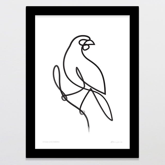 Glenn Jones Art Single Line Kōkako Art Print Art Print A4 / Black