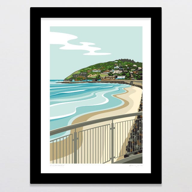 Glenn Jones Art St Clair Beach Art Print Art Print A4 / Black