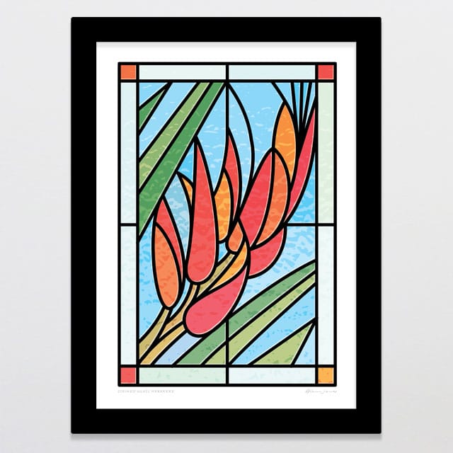Glenn Jones Art Stained Glass Harakeke Art Print Art Print A4 / Black