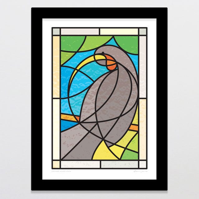 Glenn Jones Art Stained Glass Huia Art Print Art Print A4 / Black