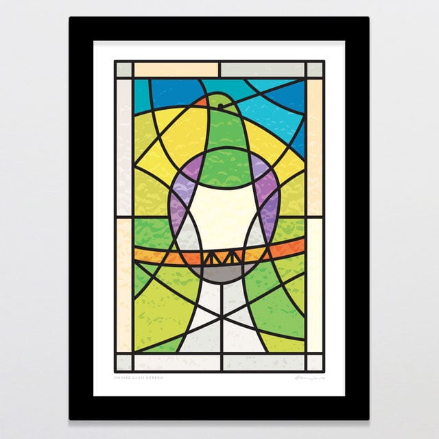 Glenn Jones Art Stained Glass Kereru Art Print Art Print A4 / Black