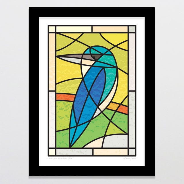 Glenn Jones Art Stained Glass Kingfisher Art Print Art Print A4 / Black