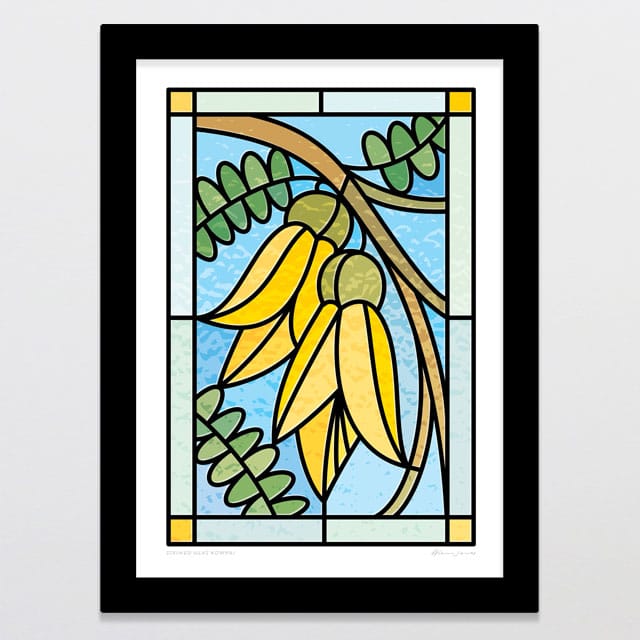 Glenn Jones Art Stained Glass Kowhai Art Print Art Print A4 / Black