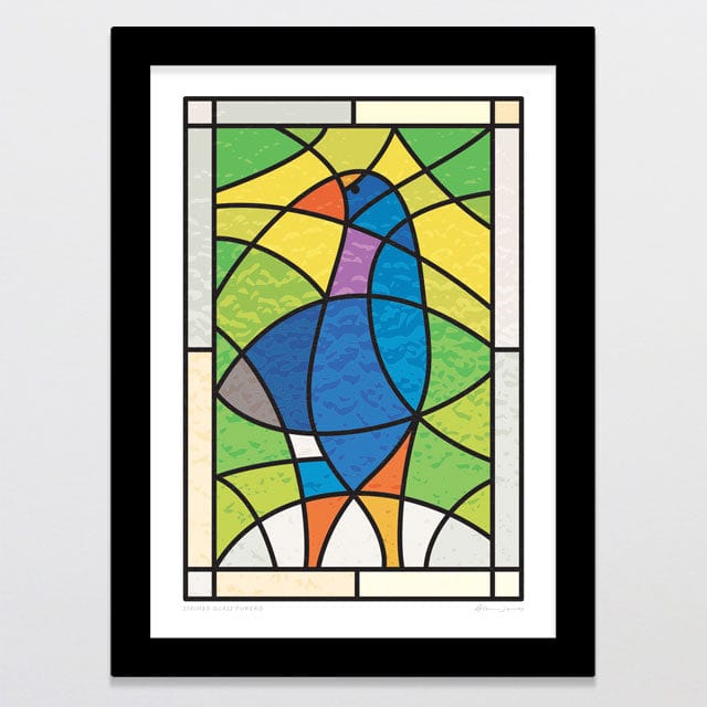Glenn Jones Art Stained Glass Pukeko Art Print Art Print A4 / Black
