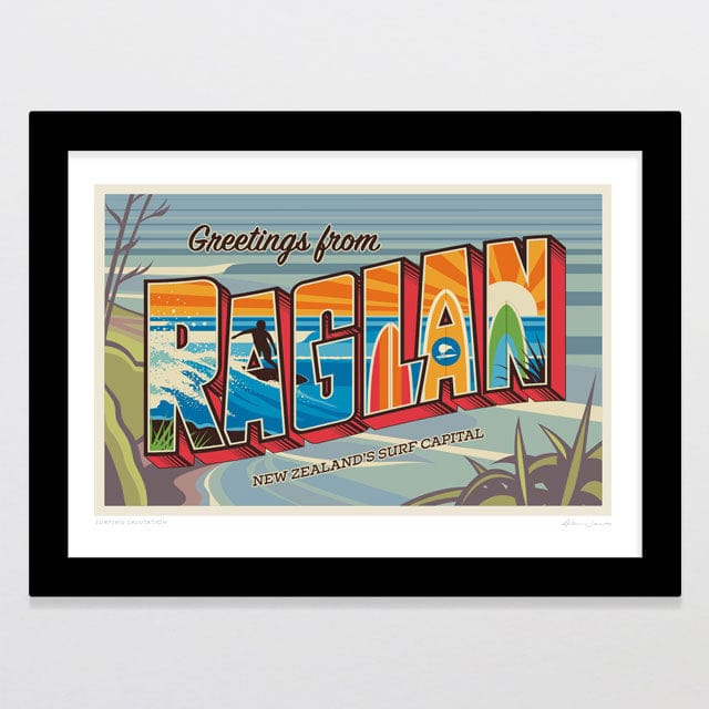 Glenn Jones Art Surfing Salutation Art Print Art Print A4 / Black