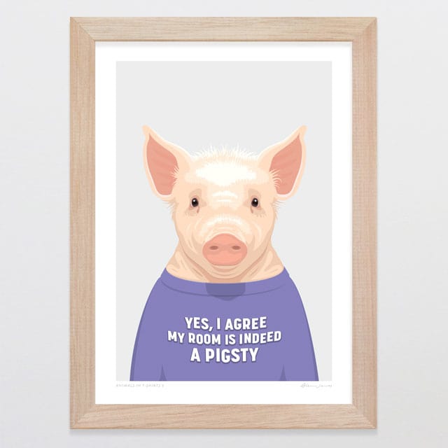 Glenn Jones Art Animals In T-shirts 5 Art Print Art Print A4 / Oak