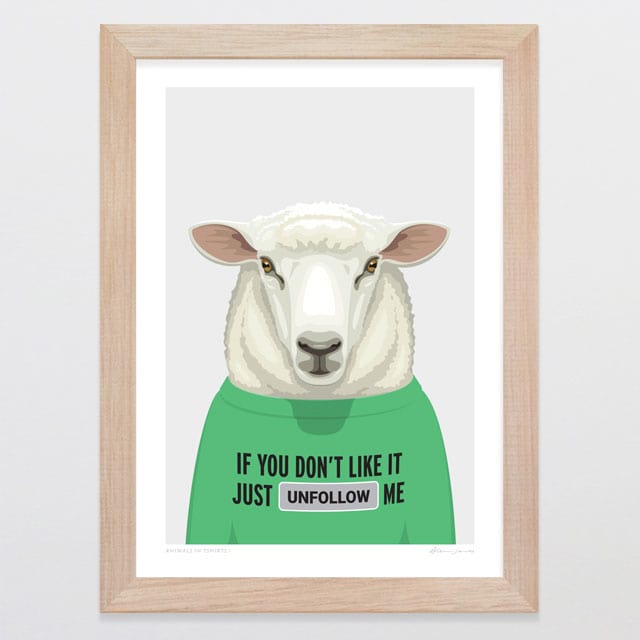 Glenn Jones Art Animals In Tshirts 1 Art Print Art Print A4 / Oak