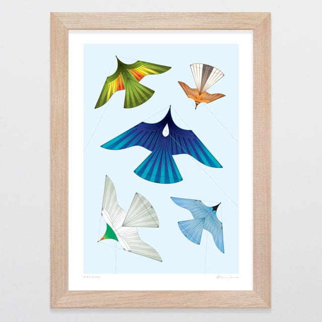Glenn Jones Art Bird Kites Art Print Art Print A4 / Oak