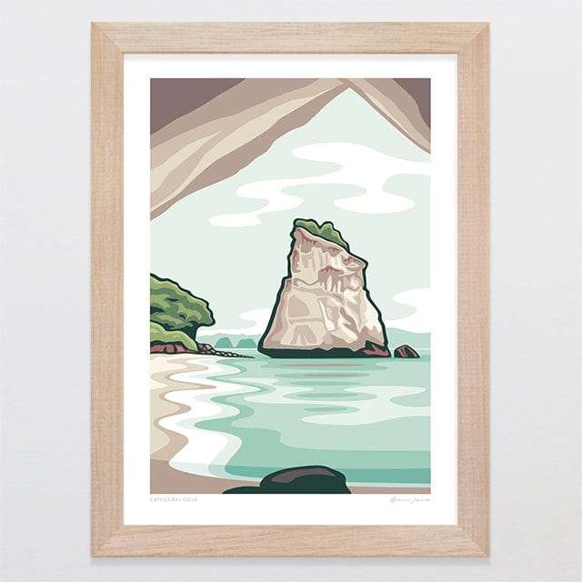 Glenn Jones Art Cathedral Cove Alternative Colour 2025 Art Print Art Print A4 / Oak