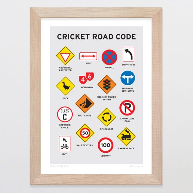 Glenn Jones Art Cricket Road Code Art Print Art Print A4 / Oak