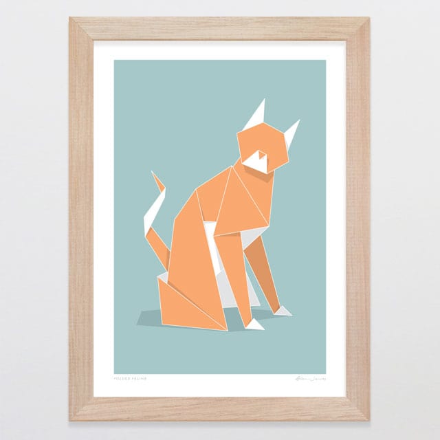 Glenn Jones Art Folded Feline Art Print Art Print A4 / Oak