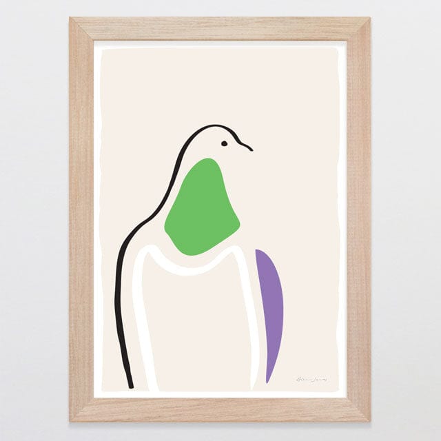 Glenn Jones Art Kereru Ink Bird Art Print A4 / Oak