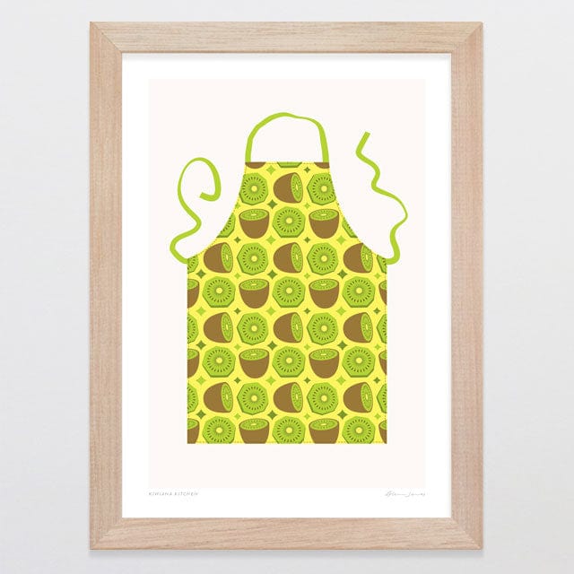 Glenn Jones Art Kiwiana Kitchen - Kiwifruit Art Print Art Print A4 / Oak
