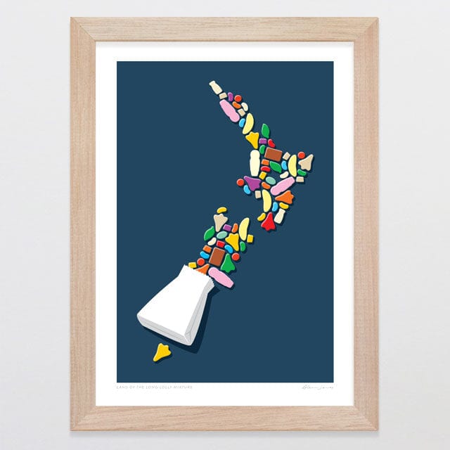 Glenn Jones Art Land Of The Long Lolly Mixture Art Print Art Print A4 / Oak