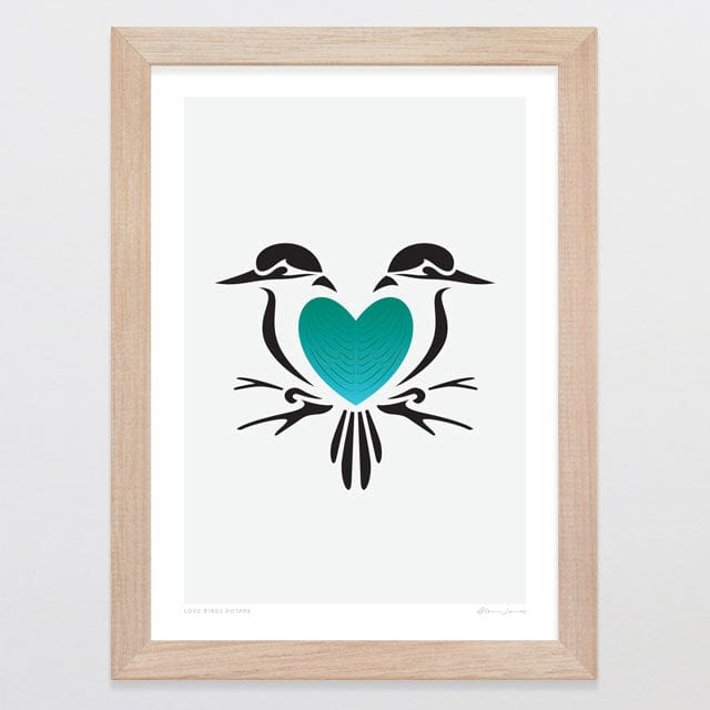 Glenn Jones Art Love Birds Kotare Art Print Art Print A4 / Oak
