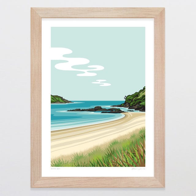 Glenn Jones Art Matai Bay Art Print Art Print A4 / Oak
