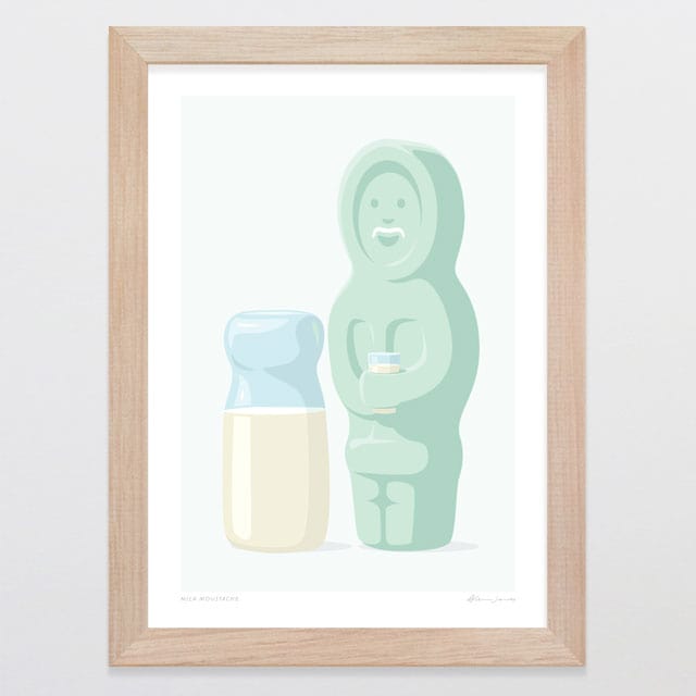 Glenn Jones Art Milk Moustache Art Print Art Print A4 / Oak
