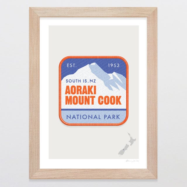 Glenn Jones Art National Park Patch - Aoraki Mount Cook Art Print Art Print A4 / Oak
