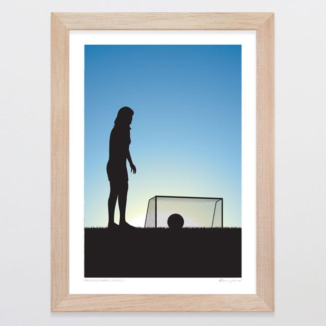 Glenn Jones Art Practice Makes Perfect - Football Girl Art Print Art Print A4 / Oak