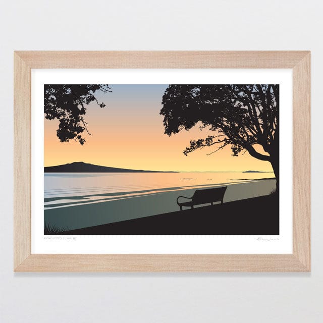 Glenn Jones Art Rangitoto Sunrise Art Print Art Print A4 / Oak