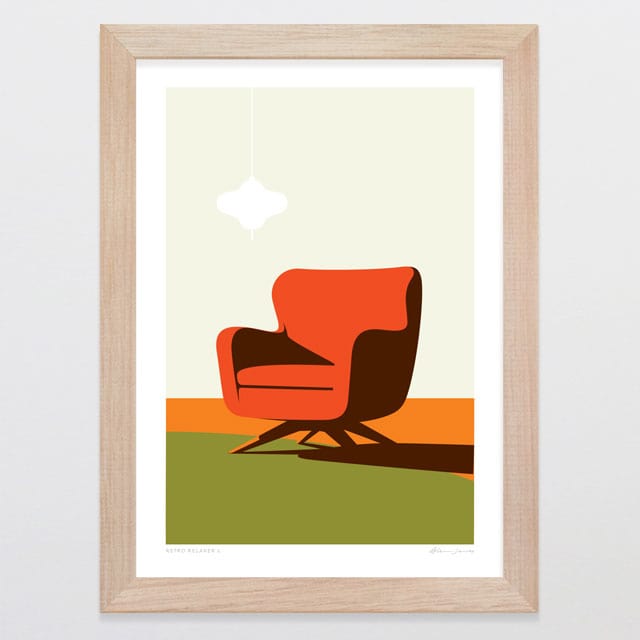 Glenn Jones Art Retro Relaxer 2 Art Print Art Print A4 / Oak