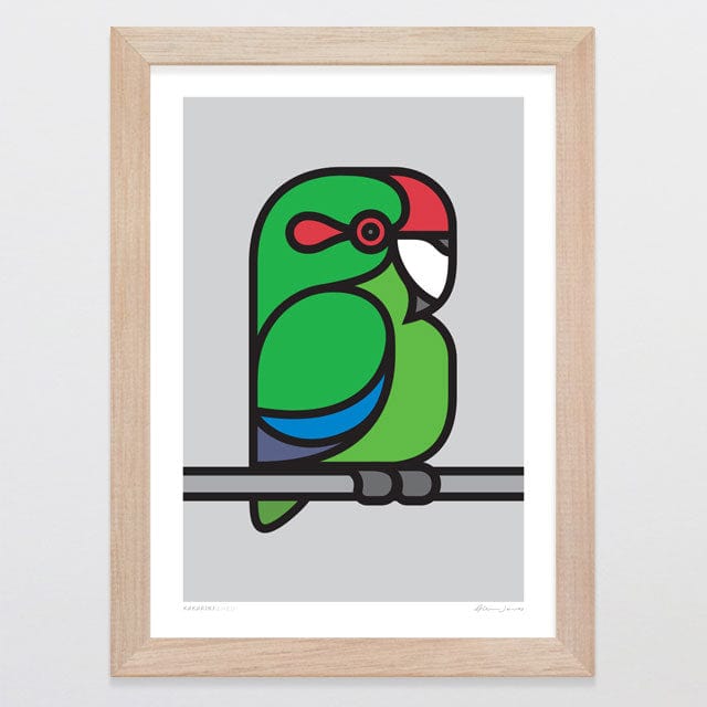 Glenn Jones Art Simply Kākāriki Art Print Art Print A4 / Oak