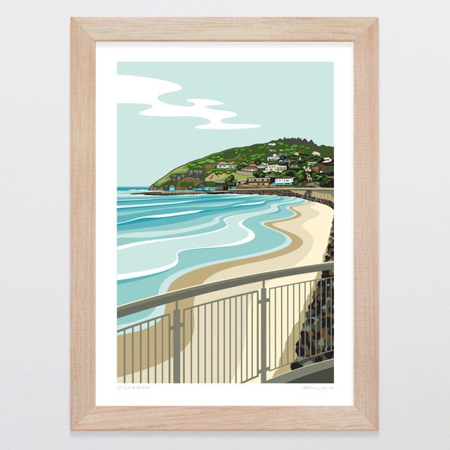 Glenn Jones Art St Clair Beach Art Print Art Print A4 / Oak