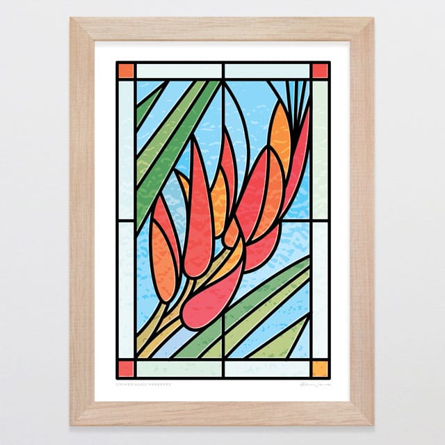 Glenn Jones Art Stained Glass Harakeke Art Print Art Print A4 / Oak