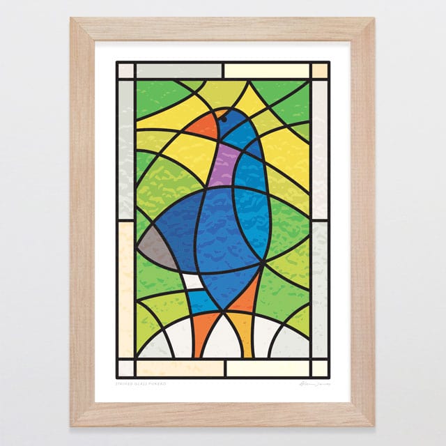 Glenn Jones Art Stained Glass Pukeko Art Print Art Print A4 / Oak