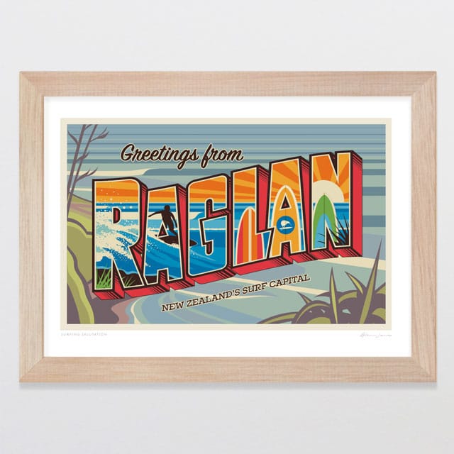 Glenn Jones Art Surfing Salutation Art Print Art Print A4 / Oak