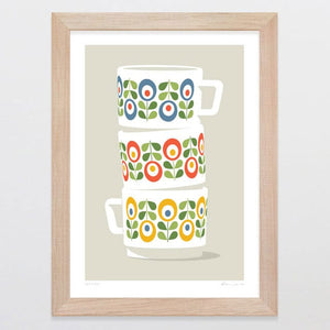 Glenn Jones Art Tea Cups Art Print A4 / Oak