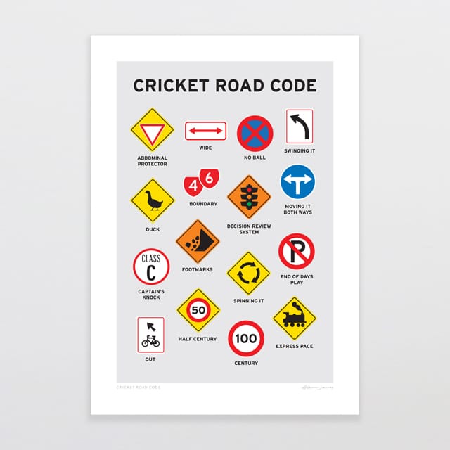 Glenn Jones Art Cricket Road Code Art Print Art Print A4 / Unframed