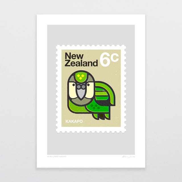 Glenn Jones Art Retro Stamp Kakapo Art Print Art Print A4 / Unframed