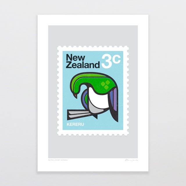 Glenn Jones Art Retro Stamp Kereru Art Print Art Print A4 / Unframed
