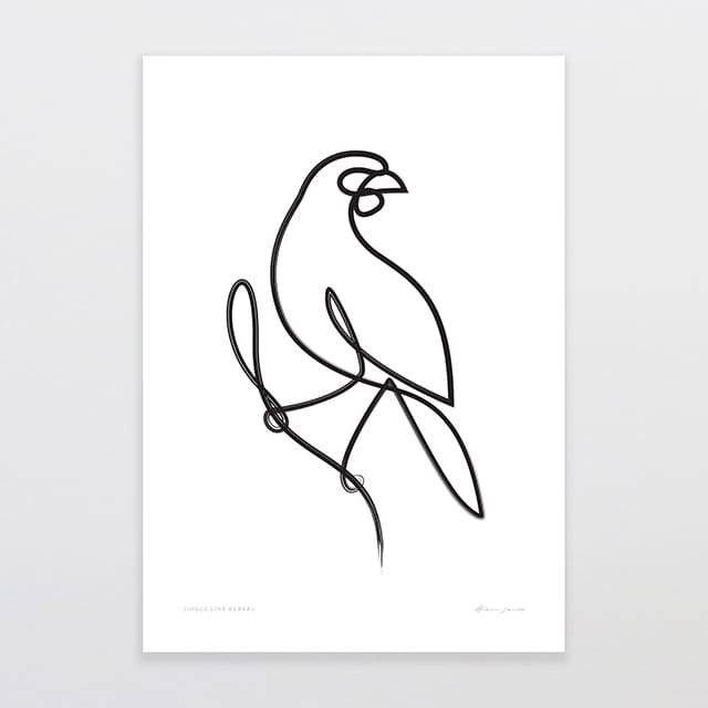 Glenn Jones Art Single Line Kōkako Art Print Art Print A4 / Unframed