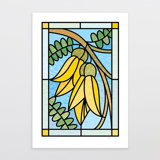 Glenn Jones Art Stained Glass Kowhai Art Print Art Print A4 / Unframed