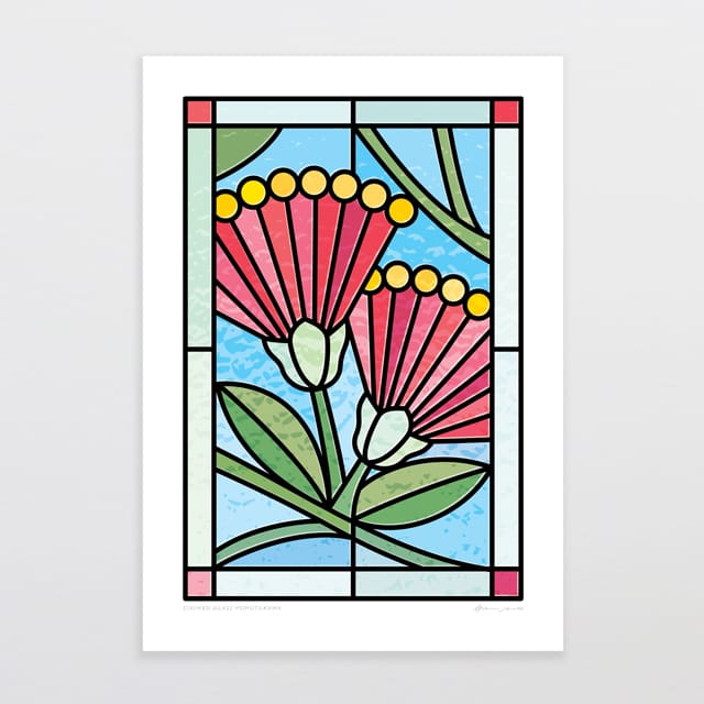 Glenn Jones Art Stained Glass Pohutukawa Art Print Art Print A4 / Unframed