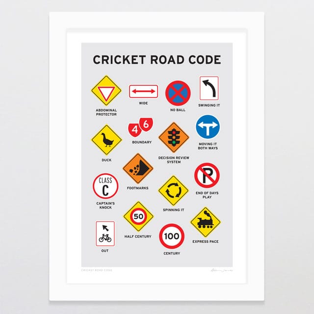 Glenn Jones Art Cricket Road Code Art Print Art Print A4 / White