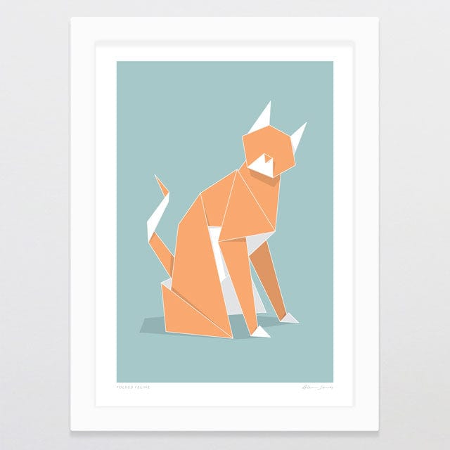 Glenn Jones Art Folded Feline Art Print Art Print A4 / White