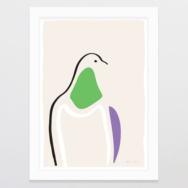 Glenn Jones Art Kereru Ink Bird Art Print A4 / White