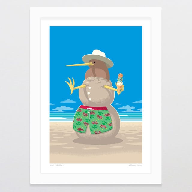 Glenn Jones Art Kiwi Christmas Art Print Art Print A4 / White