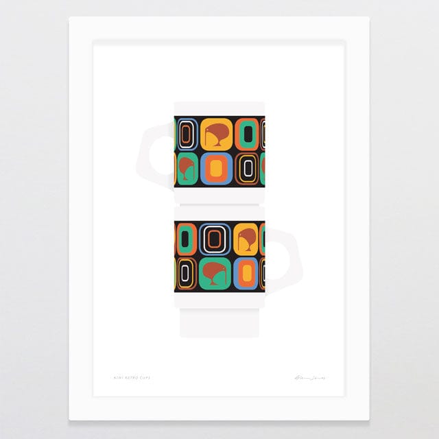 Glenn Jones Art Kiwi Retro Cups Art Print A4 / White